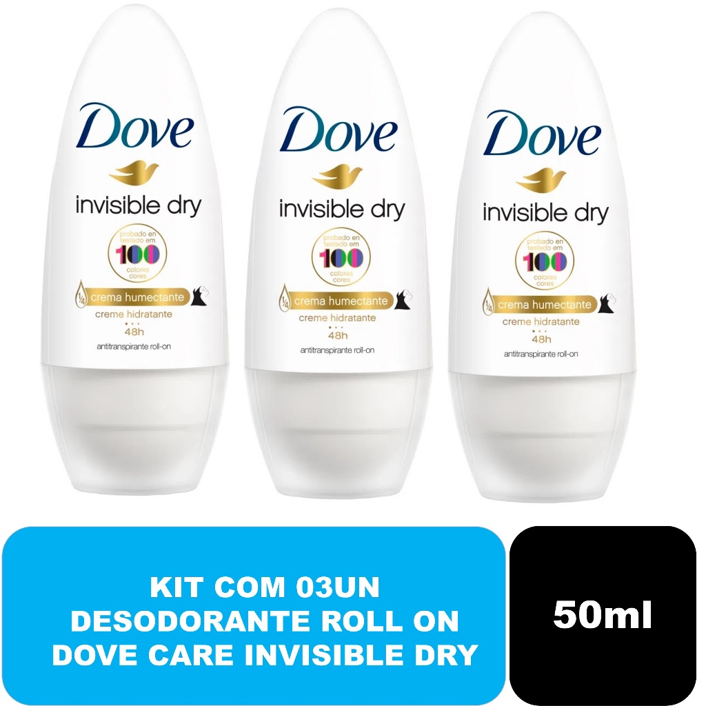 Kit com 03un Desodorante Roll On Dove Care Invisible Dry 50ml feminino
