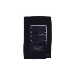 Conjunto Interruptor Duplo 10A + Tomada 10A Preto Rubi - Force Line