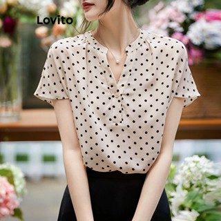 Lovito Elegante Blusa Feminina de Bolinhas com Botão Frontal LNE27216 (Multicor)