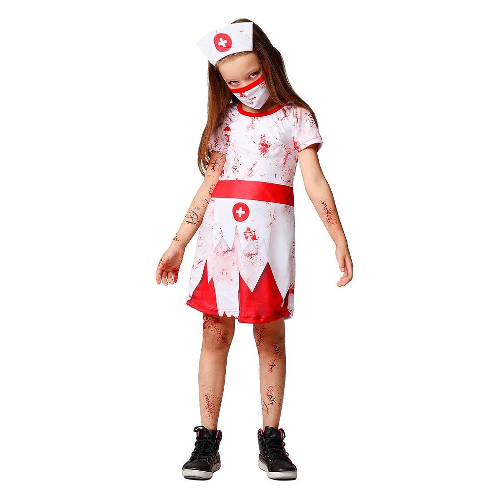 Fantasia Zumbi Infantil Roupa Enfermeira de Halloween Feminina em Oferta na Shopee