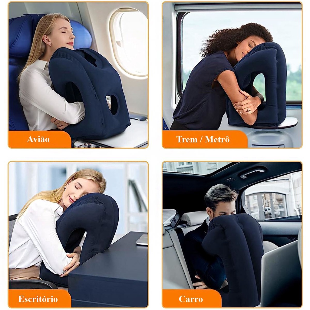 Imagem Almofada Inflável prático Travesseiro Viagem Avião Trem Inflável Confortável Descanso Dormir Suporte Cabeça Pescoço