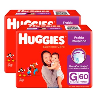 Kit de Fraldas Roupinha Huggies Supreme Care Tamanho G Pacote Hiper 120 Unidades