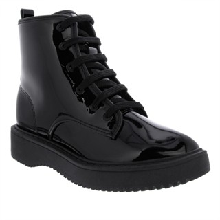 Bota Coturno Moleca Flatform Pespontos Verniz Preto