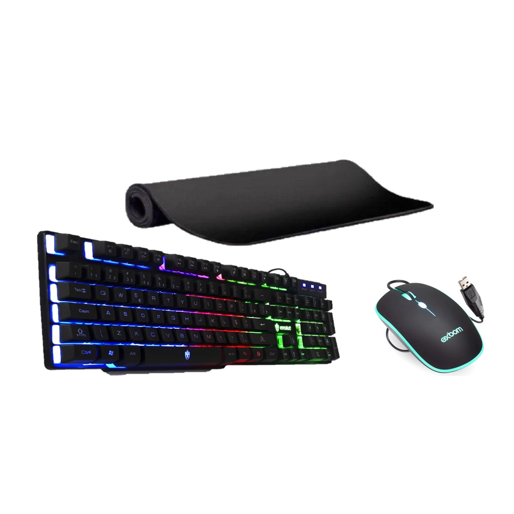 Kit Teclado e Mouse Multimidia + Mousepad Gamer 700X350X3 mm