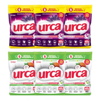 Kit 3 Lava Roupas Pó Concentrado Coco Urca Sachê 800G + 3 Lava Roupas Pó Concentrado Urca Lavanda Sachê 800G