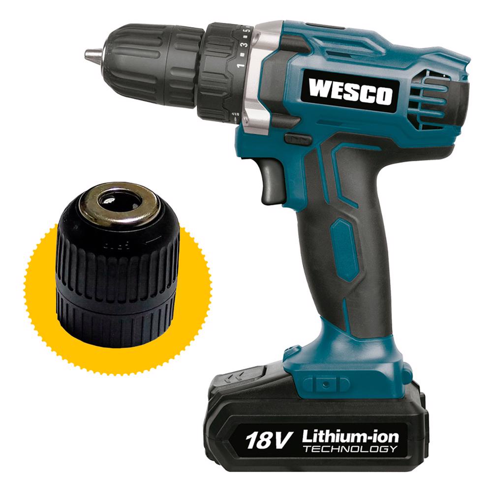 Parafusadeira & Furadeira 10mm a Bateria 18v Wesco WS2972 + Mandril de Aperto Rápido 13l 1/2  Ferramentas LDI