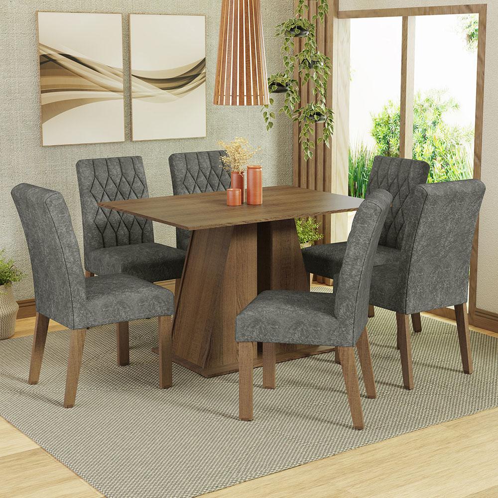 Conjunto Sala de Jantar Mesa Tampo de Madeira 6 Cadeiras Rustic/Silver Fabiana Madesa em Oferta na Shopee