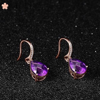 ♥ Ametista de Luxo Original Brincos de Pedras Preciosas Coloridas Brincos Femininos Temperamento Rosa Orelha de Ouro Fivela Jóias