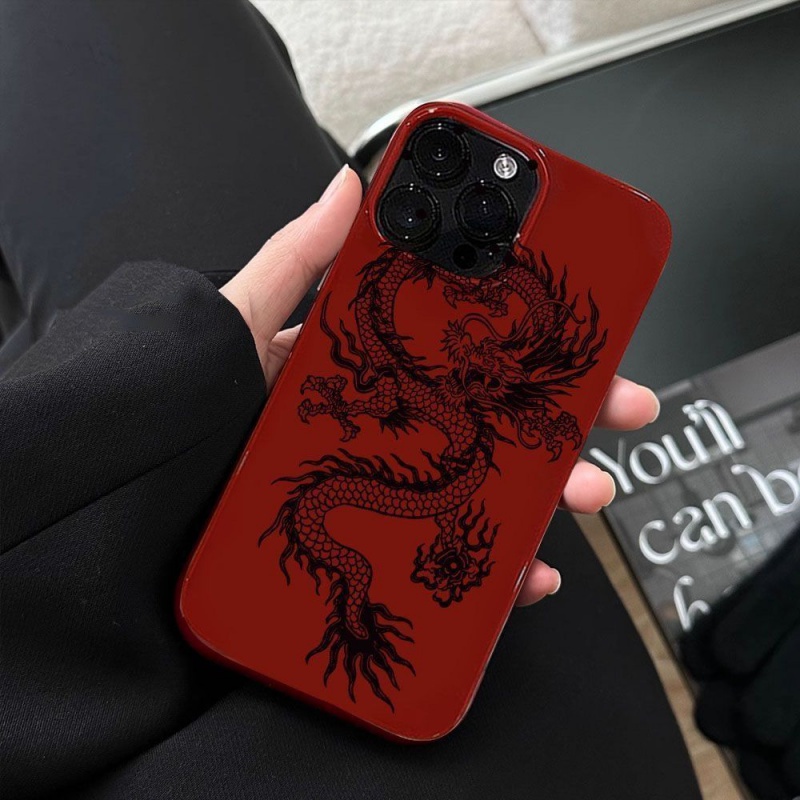 Capa protetora para telefone celular 7 8 Plus x xs xr xsmax 11 12 13 14 15 Pro max Trendy Cool New Year Red Chinese Dragon Soft Case Tudo incluído Capa protetora para telefone celular resistente a choques 0070