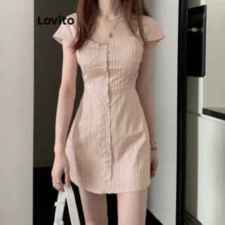 Lovito Casual Vestido com Botões Frontais para Mulheres LNE21054 (Rosa)