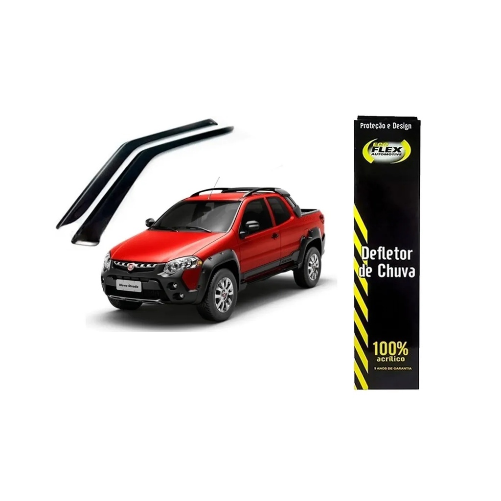 Defletor Calha Chuva Porta Strada 2013 2014 2015 16 17 2018 2019 2 Portas Kit Jogo Completo Acrilico Preto