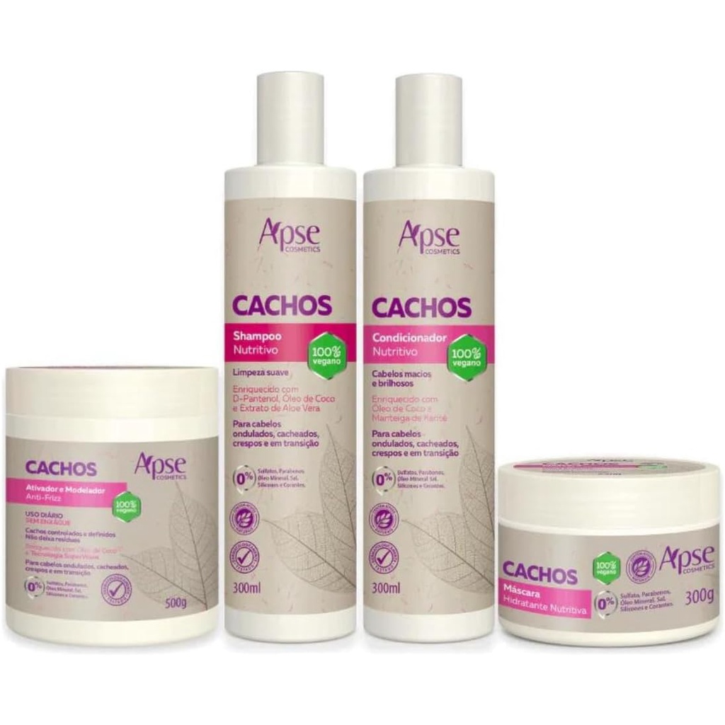 KIT Apse Cachos Shampoo e Condicionador 300ml e Máscara 300g e Ativador 500g