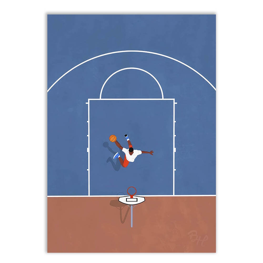 Placa Decorativa A4 Quadra Basquete Enterrada De Cima