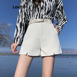 Lovito Casual Simples Com Zíper Frontal Dividido E Shorts Com Bolsos Para Mulheres LNE44395