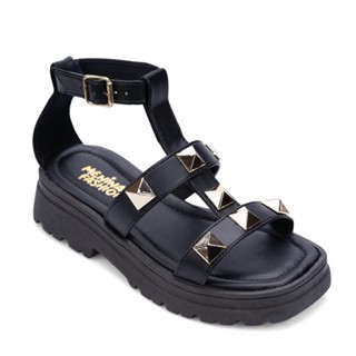 Sandália Feminina Papete Tratorada Tiras Spikes Pirâmide Moda