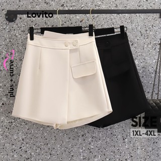 Lovito Shorts Assimétricos Plus Size Lisos com Falsos Bolsos para Mulheres LNE38235 (Alperce/Preto)