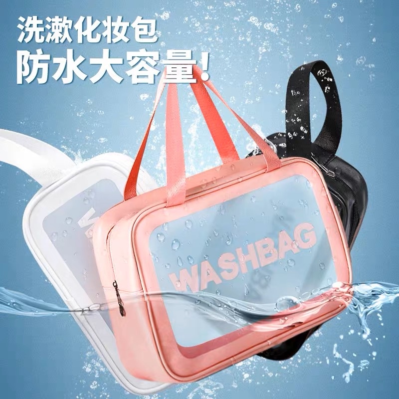 Kit 3 Bolsa Necessarie Transparente WashBag Impermeável Com Alça