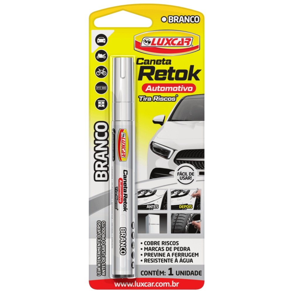 Caneta Pintura Retok Tira Riscos Luxcar Automotiva Branco