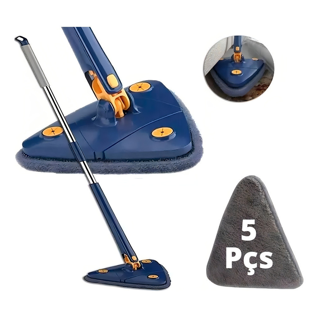 Esfregão Triangular Rodo Limpador Giratório Mop + 5 Refil Cor Azul