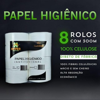 Papel Higiênico Rolão Institucional Big Grande 100% Celulose Virgem 300m C/8 Rolos em Oferta na Shopee