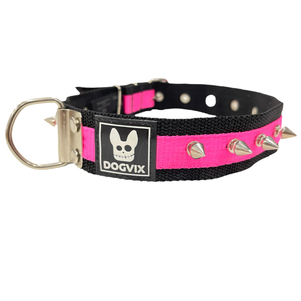 Coleira Spike Nylon Dupla Cachorros Pitbull Pet Medio Grande Porte - Dogvix