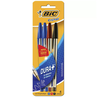 Caneta esferográfica Cristal 1.0 AZ/PT/VM com 4 unidades Bic em Oferta na Shopee