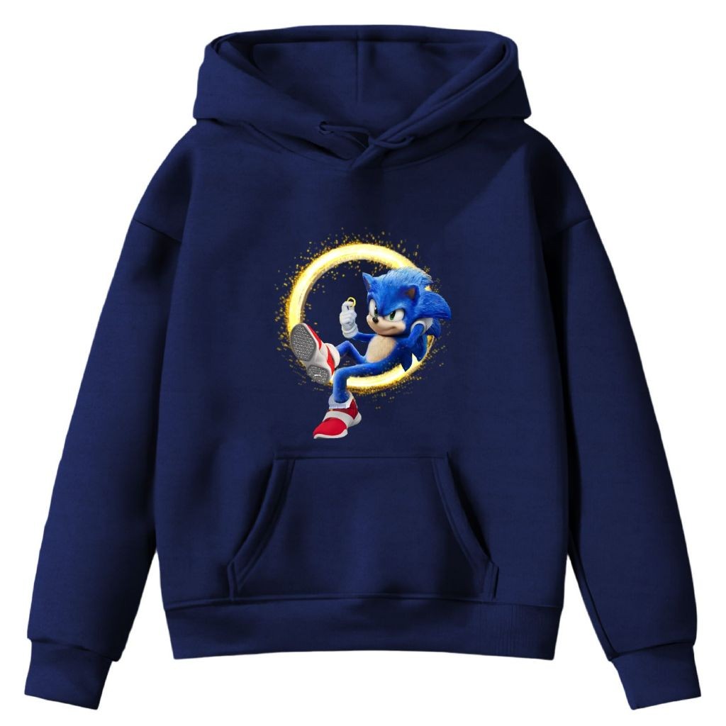 Moletom Infantil Corredor Son ic Ouriço Azul Desenho Carro Bolso Canguru Com Capuz Camisa