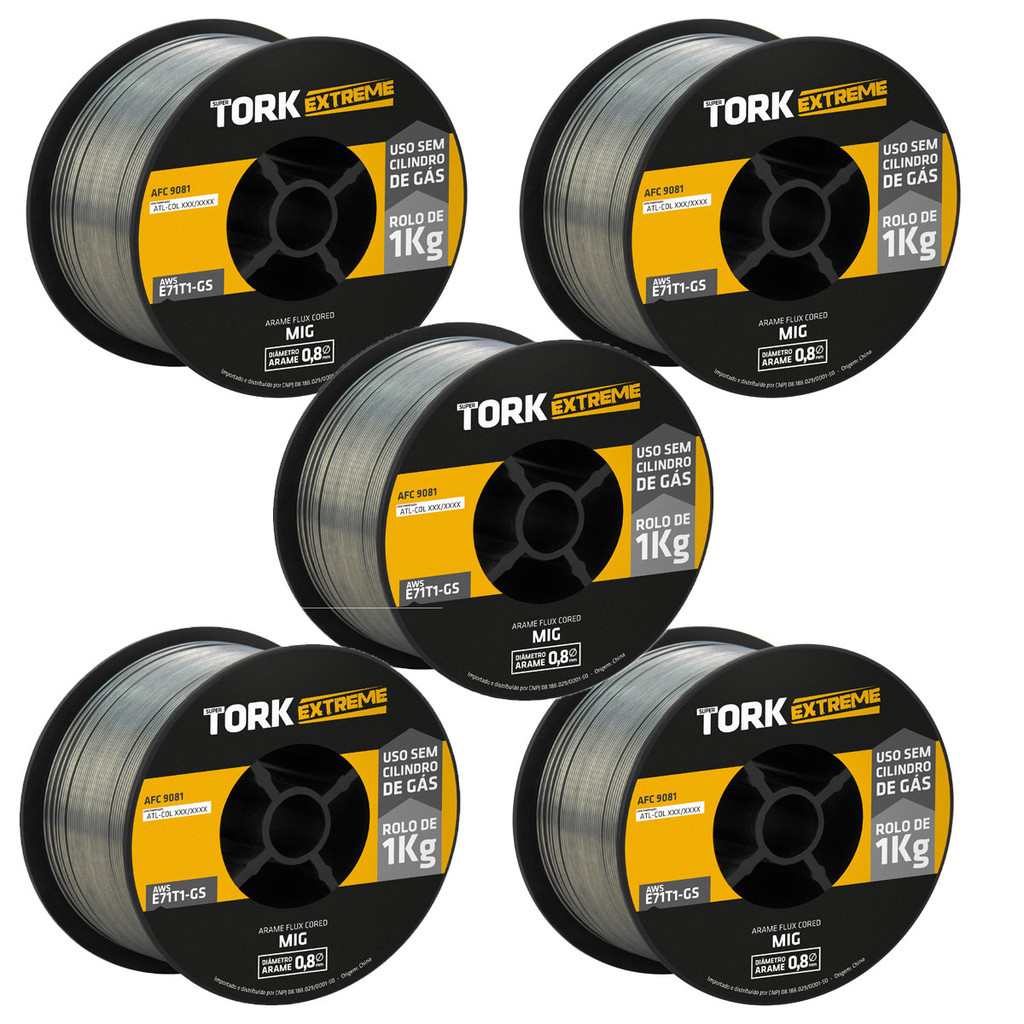 Kit 5 Arame Revestido Para Solda Mig Sem Gás Flux Core 0,8mm 1Kg Super Tork em Oferta na Shopee