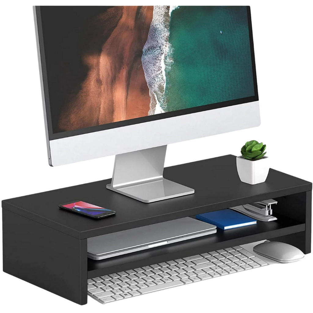Suporte Monitor Duplo 50x20x10 Mesa Ergonômico Postagem Rápida Mdf  Preto Montado