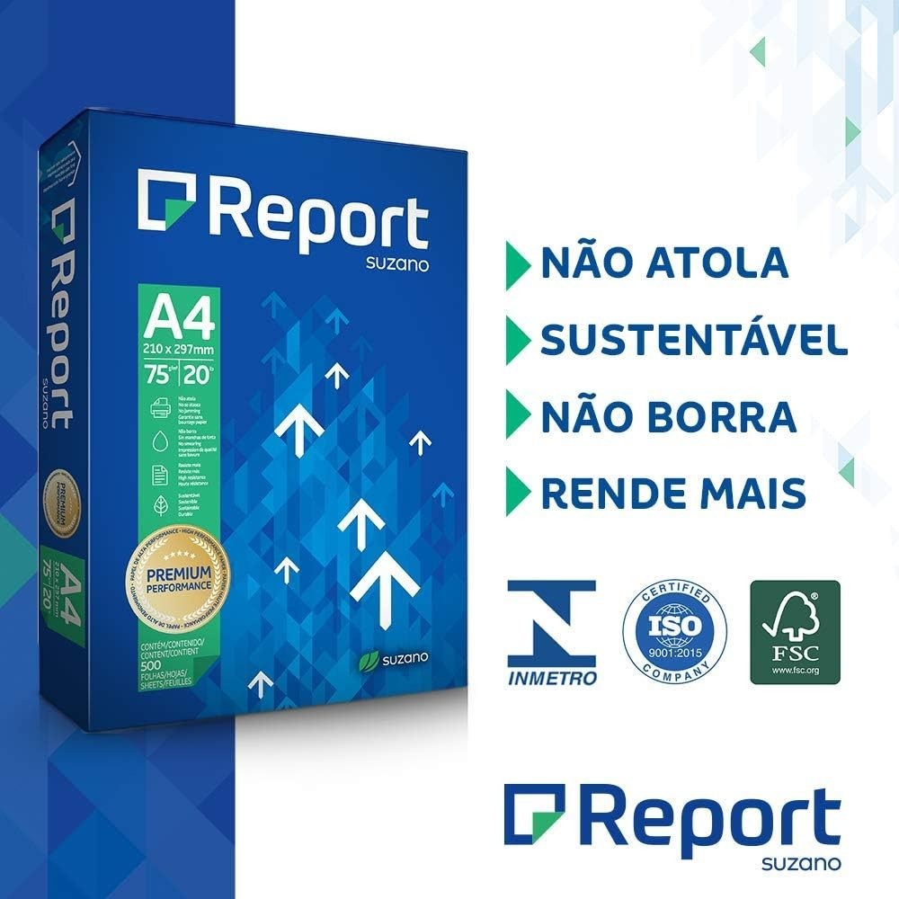 Papel  Sulfite A4 Resma 500 Folhas Report Resistente  210 x 297 mm 75g Branco
