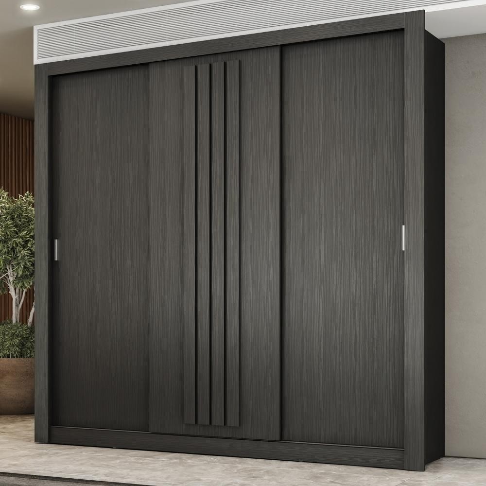 Guarda Roupa Casal 3 Portas Doha Carraro Ripado Preto Touch em Oferta na Shopee