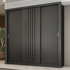 Guarda Roupa Casal 3 Portas Doha Carraro Ripado Preto Touch