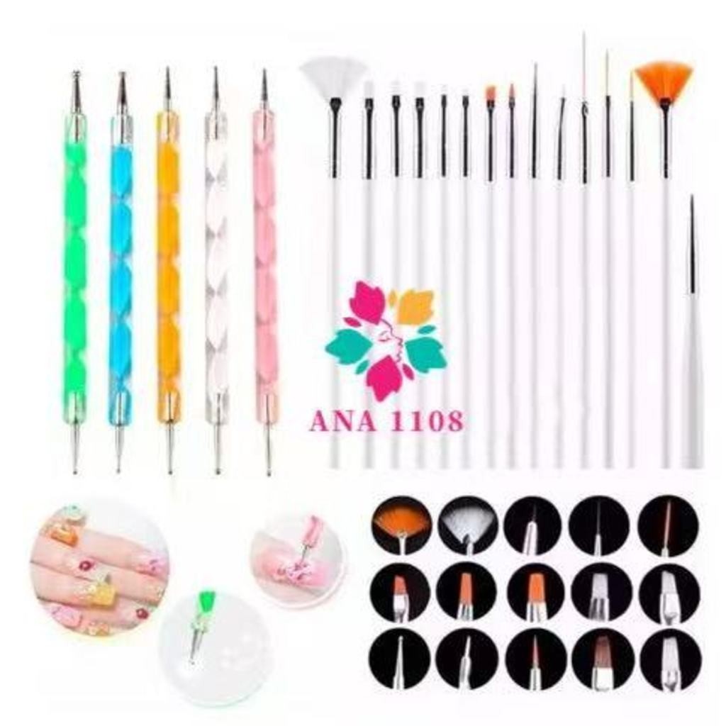 ANA1108 Kit 15 Pincéis + 10 Boleadores Em 5 Pincéis Manicure Desenho em Oferta na Shopee