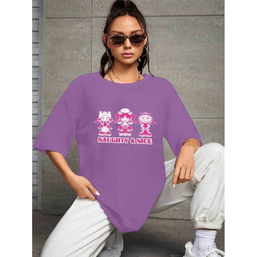 Camiseta Aesthetic Oversized Estilosa Moderna Estampada Naughty Nice T Shirt Camisa Academia