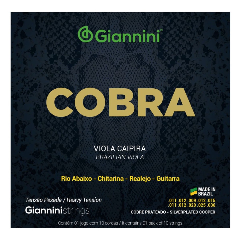 Encordoamento Viola Caipira Giannini Cobra GESVP Cobre Prateado Pesada