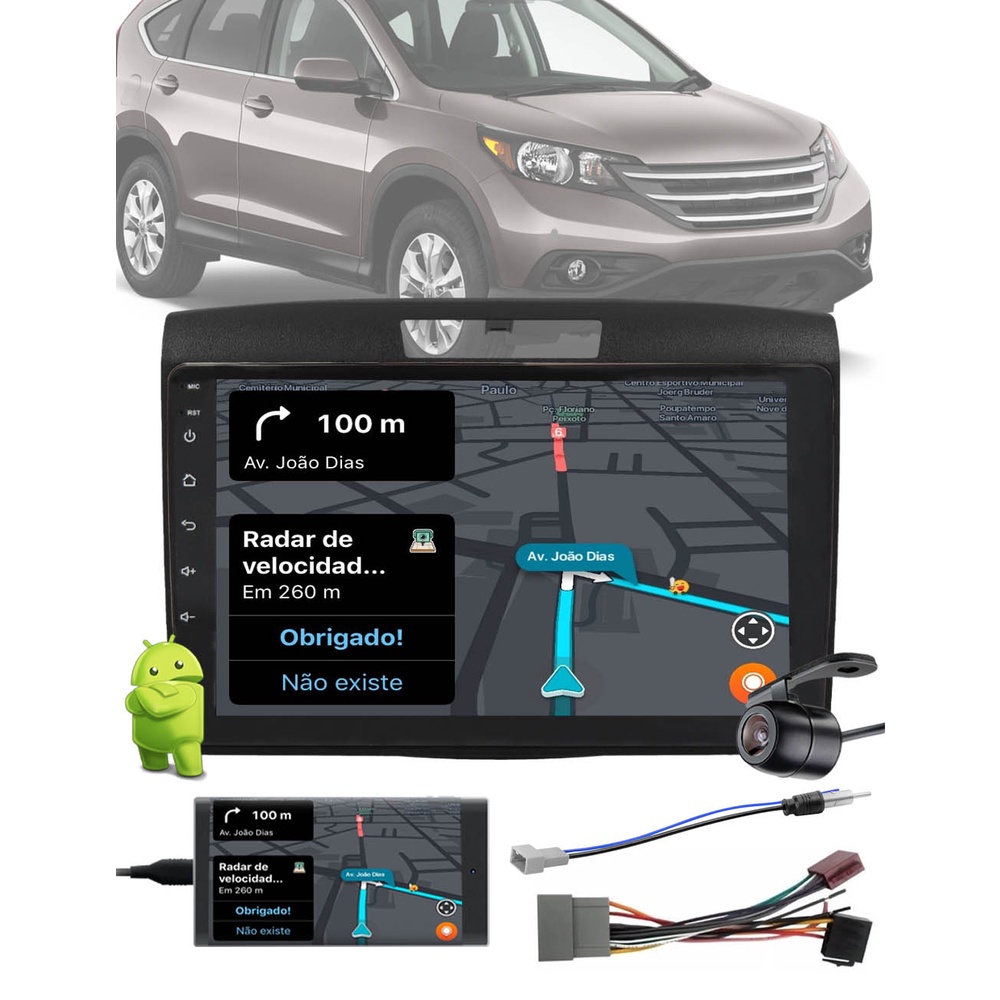 Multimídia 2 Din 9" Polegadas Android CRV 2012 2016 Câmera Ré Moldura Chicote Adaptador Antena Interface Comando Volante