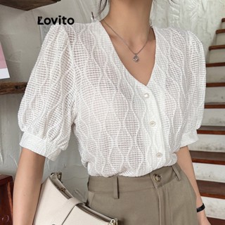Lovito Blusa Jacquard com Botões Frontais para Mulheres LBE04128 (Branca)