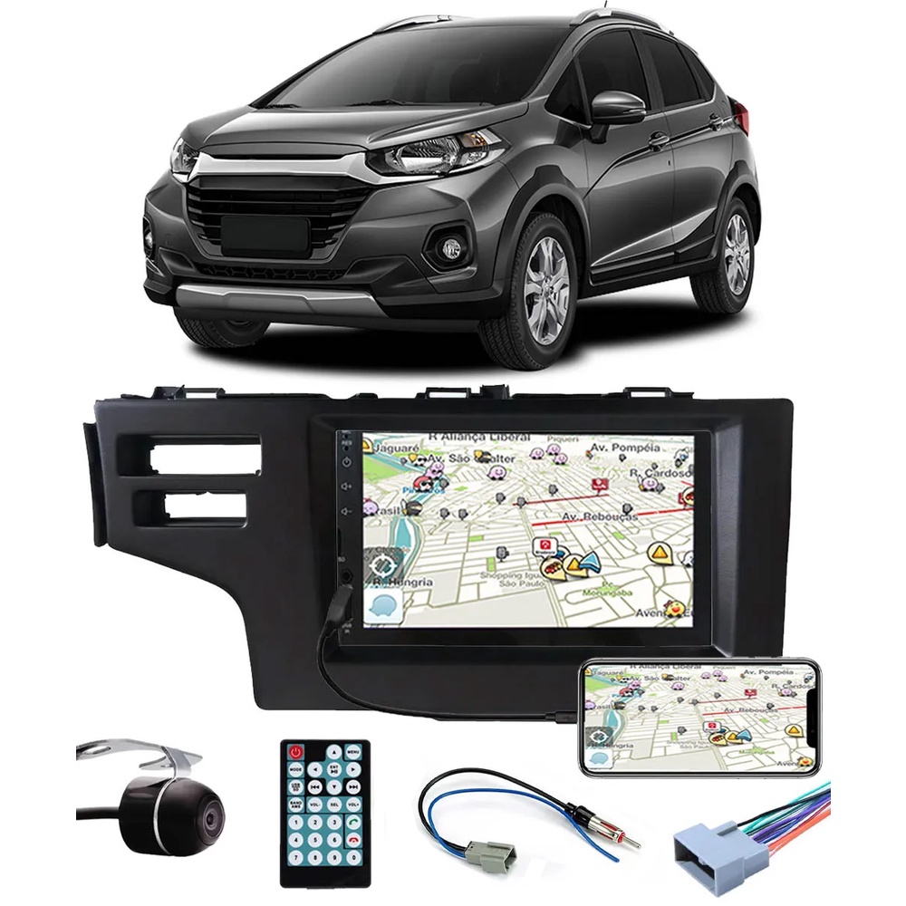 Multimídia WR-V Espelhamento Bluetooth USB SD Card + Moldura + Câmera Borboleta Chicote + Adaptador de Antena Interface