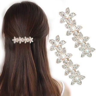 Versão coreana Clip Top Clip Cristal Rhinestone Pérola Elegante Temperamento Clip Simples de Cabelo