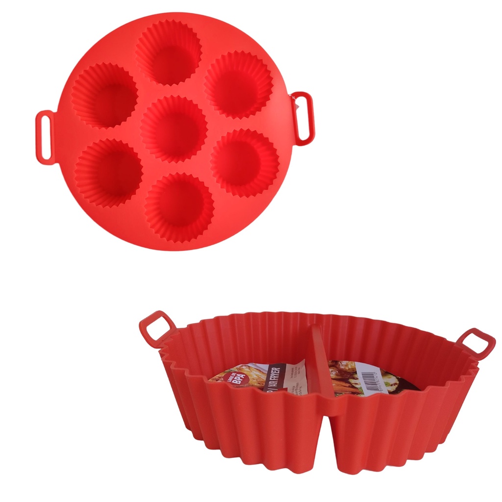 Kit Forma De Silicone Muffin E Cesto Air Fyer Com Divisória