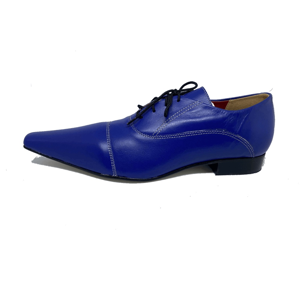 Sapato Masculino Italiano em Couro Social Executivo Azul Apollo Bico Fino Ref: 368 Azul Azul