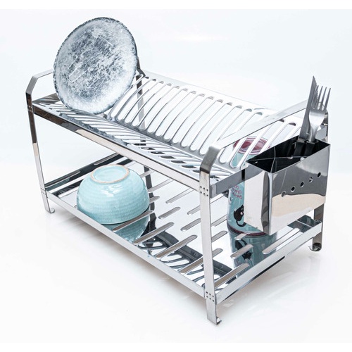 Escorredor De Aço Inox 20 Pratos Com Porta Talheres Inox Não Enferruja