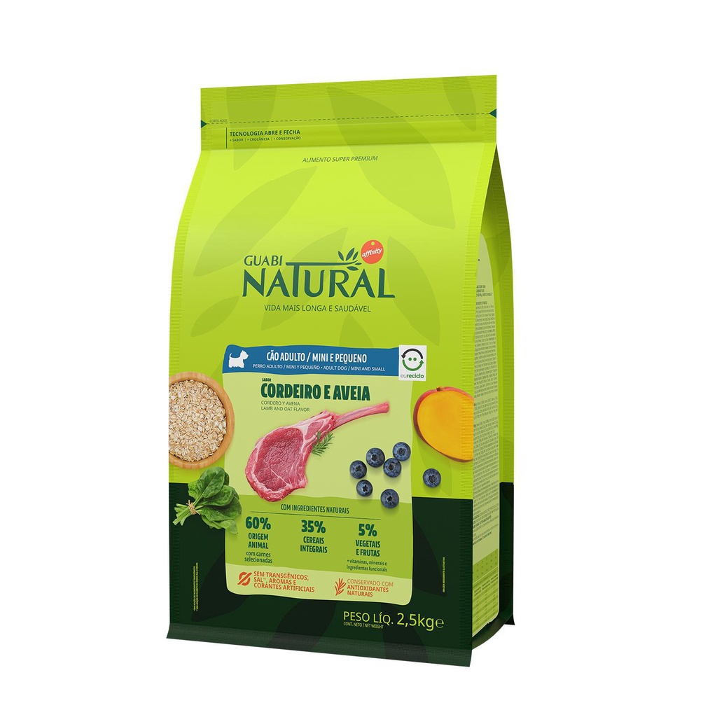 Ração Guabi Natural para Cães Adultos de Porte Mini e Pequeno Cordeiro e Aveia 2,5kg
