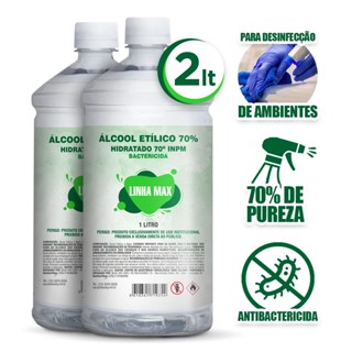 Kit 2 Unidades Álcool Etílico 70° Para Higienização Limpeza Bactericida Liquído 1 Litro