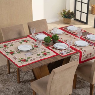 Kit Jogo Americano Toalha Trilho Jantar Linhão Mesa Posta Chá Prato Talheres Jantar Decoração Linhão 6 peças