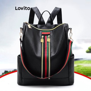 Lovito Mochila Casual Listrada Básica para Mulheres L69AD069 (Preto)