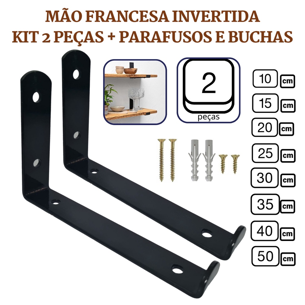 Mão Francesa Invertida 2 Peças Preta Prateleira Industrial Cantoneira Invisível Suporte Microondas com Parafusos para Instalação em Oferta na Shopee