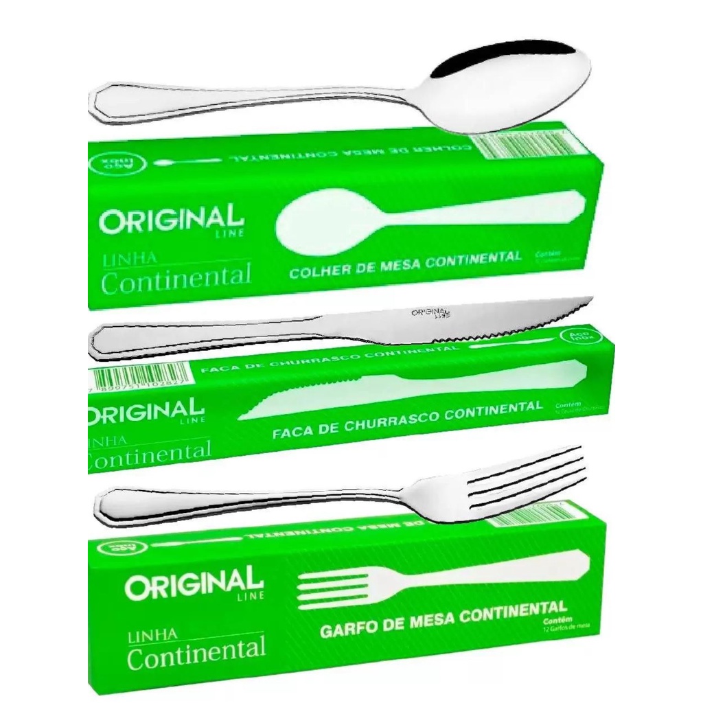 Jogo de Talheres Garfo e Faca e Colher Inox 3pçs Continental - Original Line