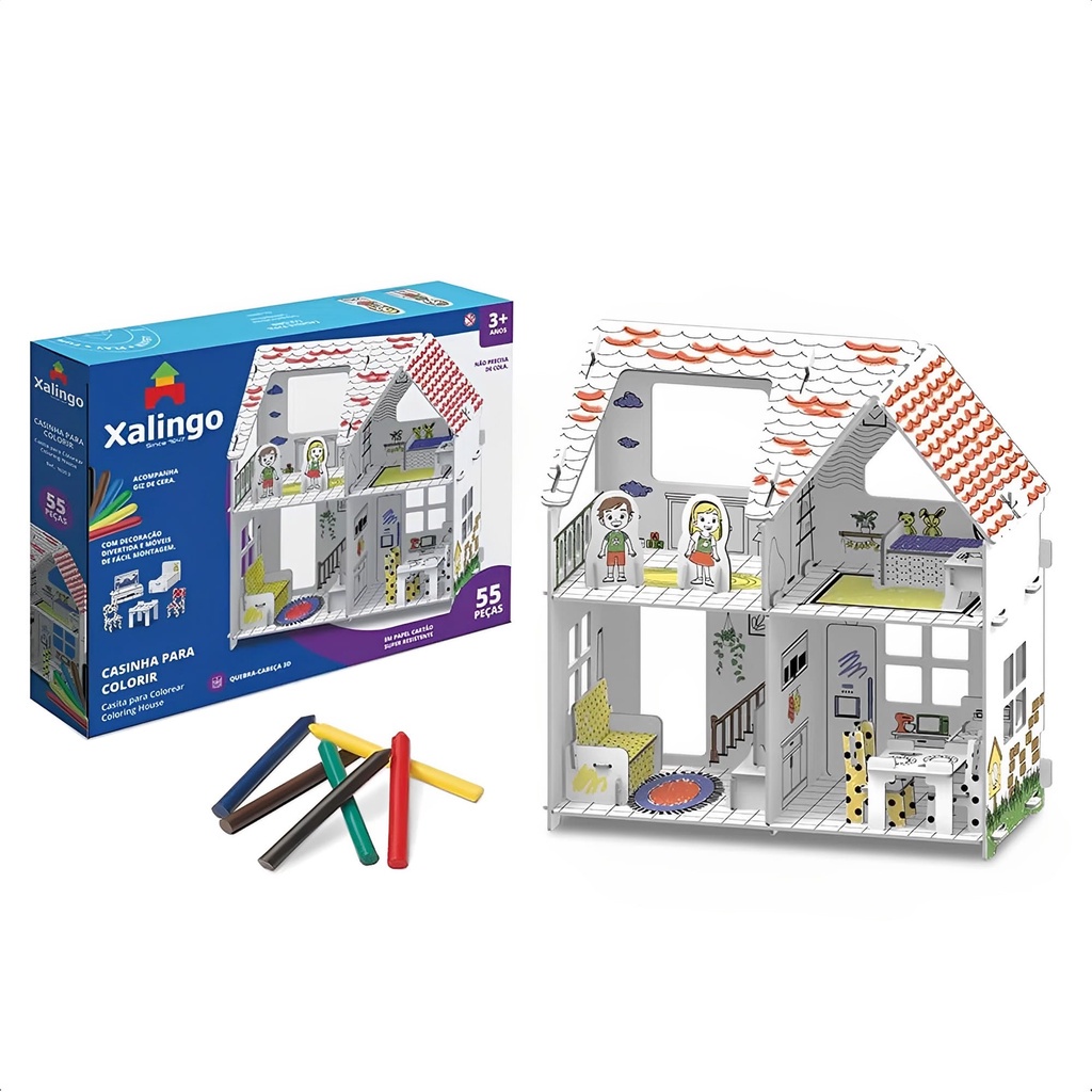 Brinquedo Playset Infantil Casinha 3D Para Colorir com Giz de Cera +11 Anos Educativo Xalingo - 16309 em Oferta na Shopee