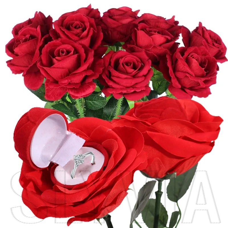 Estojo Para Embalagem De Jóias-Porta-Anel De Noivado-Caixa De Anéis De Veludo Rose Flower-Caixas De Presentes Românticas O Dia Dos Namorados , Armazenamento Brincos